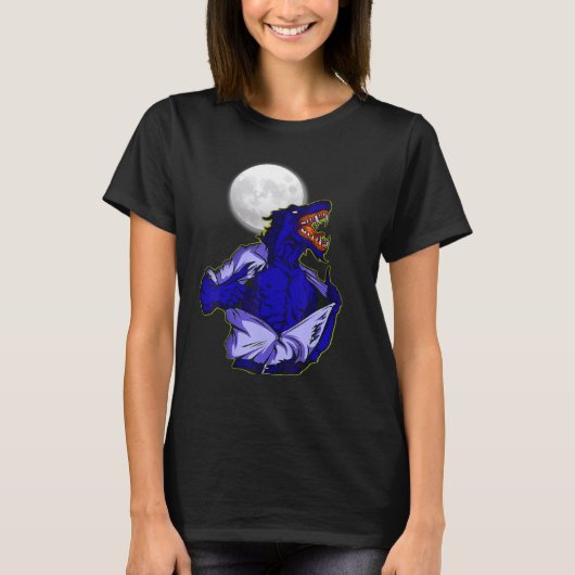 Full moon transforms wild wolf scary jungle world tシャツ (正面)