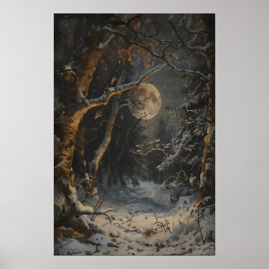 Full Moon Winter Dark Forest Art Print Dark ポスター (正面)