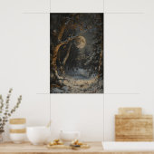 Full Moon Winter Dark Forest Art Print Dark ポスター (キッチン)