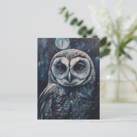Full Moon Winter Snow Owl  ポストカード (スタンド正面)