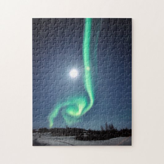 Full Moon With Aurora | Yellowknife Canada ジグソーパズル (縦)