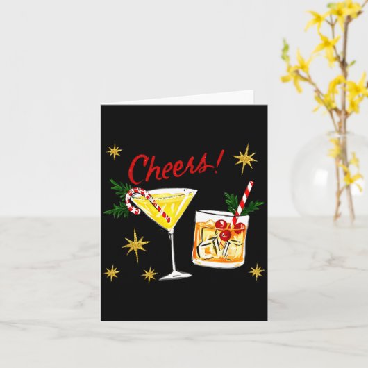 Full Of Holiday Srit Cheers Martini Christmas Drin カード (黄色い花)