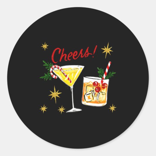 Full Of Holiday Srit Cheers Martini Christmas Drin ラウンドシール (正面)
