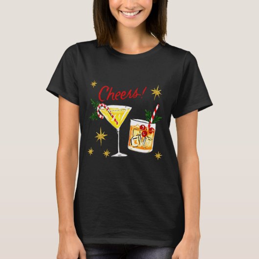 Full Of Holiday Srit Cheers Martini Christmas Drin Tシャツ (正面)