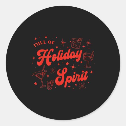 Full Of Holiday Srit Christmas Drinking Retro Tail ラウンドシール (正面)
