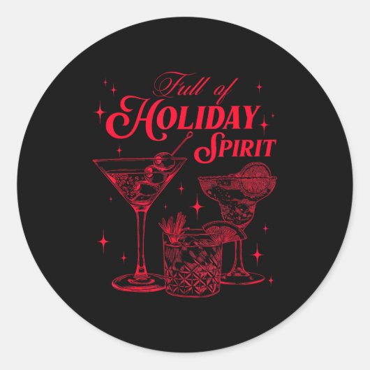Full Of Holiday Srit Christmas Drinking Retro Tail ラウンドシール (正面)
