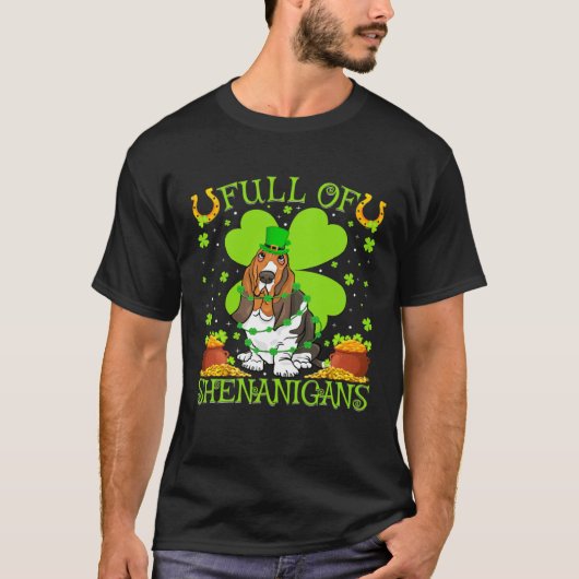 Full Of Shenanigans Basset Hound Dog St Patrick s  Tシャツ (正面)