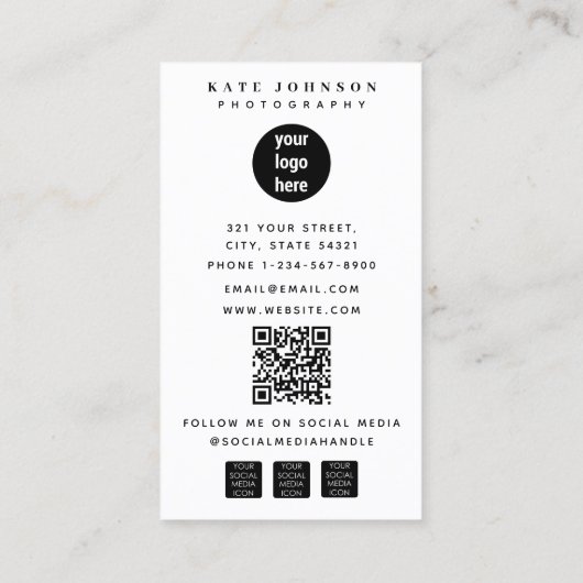 Full Photo Photography Business Logo Website 名刺 (裏面)