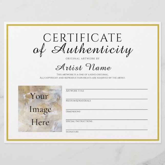 Full Size Certificate of Authenticity Art Photo レターヘッド (正面)