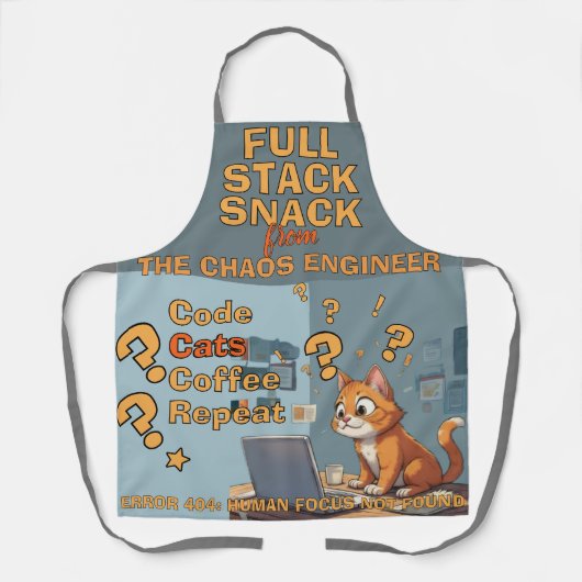 Full Stack Snack Coding Cat Humor Design エプロン (正面)