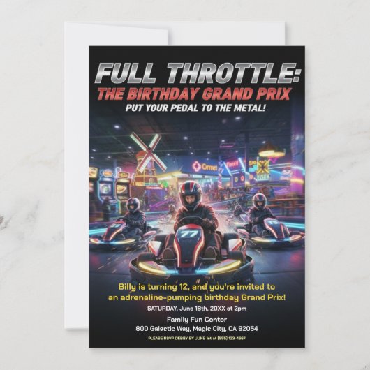 Full Throttle Racing Birthday Party 招待状 (正面)