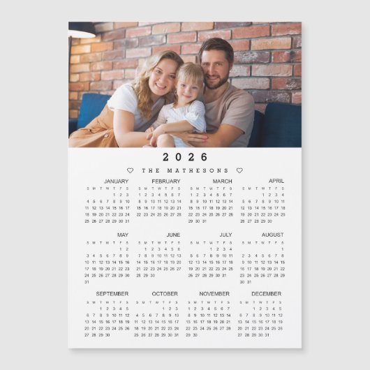 Full Year 2026 Calendar with Photo magnetic (正面)