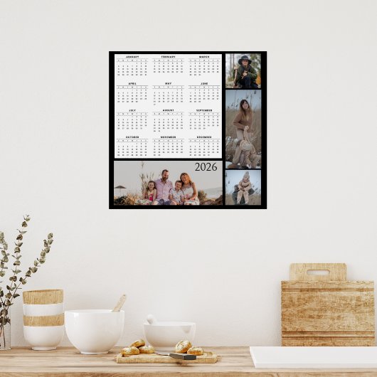 Full-Year Calendar with Customizable Photo Collage ポスター (キッチン)