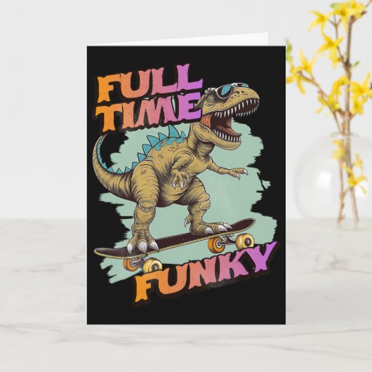 Fulltime Funky Funny Dinosaur Skateboarding  カード (黄色い花)