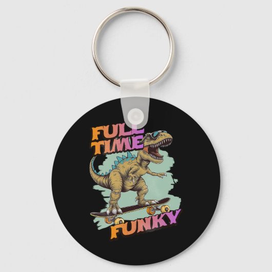 Fulltime Funky Funny Dinosaur Skateboarding  キーホルダー (正面)