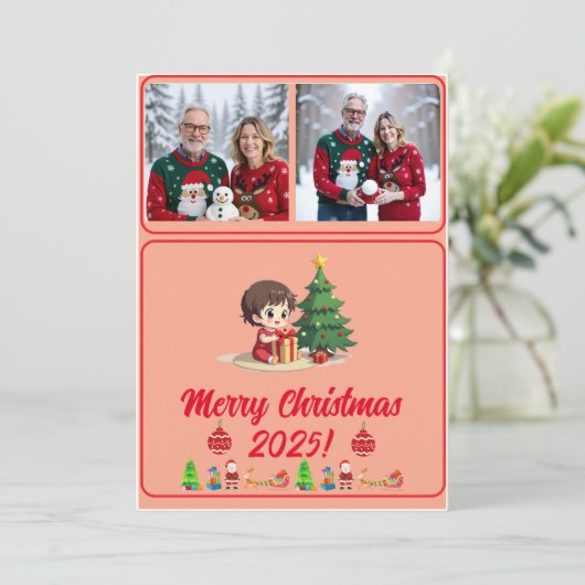 Fully Customisable 2 Photo Traditional Xmas Card (スタンド正面)