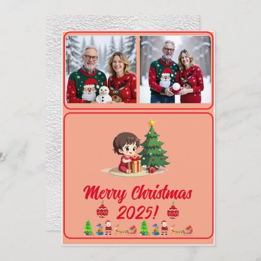 Fully Customisable 2 Photo Traditional Xmas Card (正面/裏面)