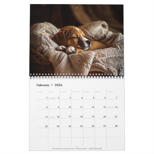 Fully Customizable 2026 Puppies Wall Calendar カレンダー (2月 2026)
