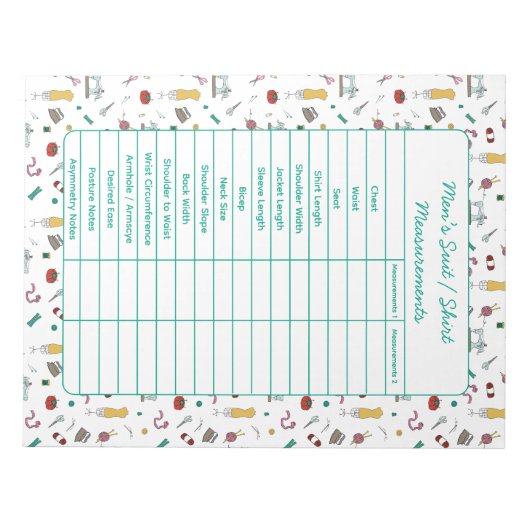 Fully Customizable Body Measurements Chart Notepad ノートパッド (正面)