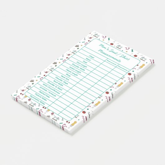 Fully Customizable Body Measurements Chart Notepad ポストイット (アングル)