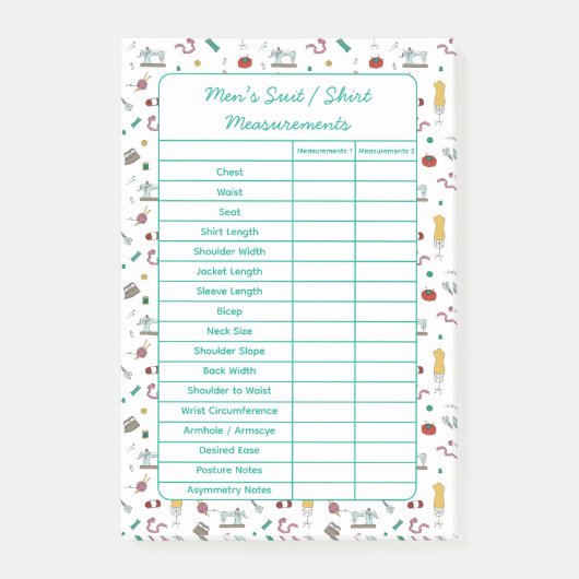 Fully Customizable Body Measurements Chart Notepad ポストイット (正面)