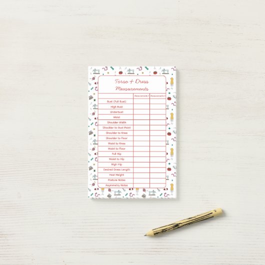 Fully Customizable Body Measurements Chart Notepad ポストイット (デスク上)