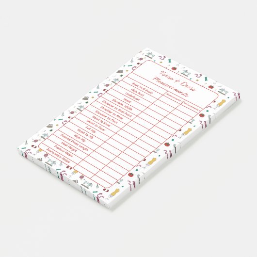 Fully Customizable Body Measurements Chart Notepad ポストイット (アングル)