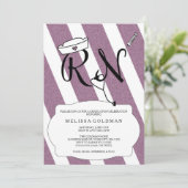 FUNなモダンなRN卒業おめでとうカード　PURPLEグリッター 招待状 (スタンド正面)