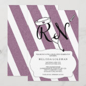 FUNなモダンなRN卒業おめでとうカード　PURPLEグリッター 招待状 (正面/裏面)