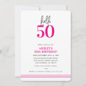 FUNハロー50 現代的な50歳の誕生日パーティー ピンク 招待状 (正面)