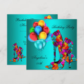 FUN ハイヒール靴の誕生日パーティー風船 招待状 (正面/裏面)
