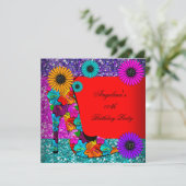 FUN ハイヒール靴 誕生日パーティー 花 招待状 (スタンド正面)