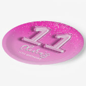 Fun 11th Birthday Girl Pink Number Balloon ペーパープレート (アングル)