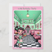Fun 1950s Diner Birthday Cake Mint Pink 招待状 (正面)