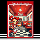 Fun 1950s Retro Diner Birthday Cake Red 招待状