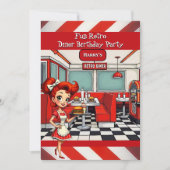 Fun 1950s Retro Diner Birthday Party Red White 招待状 (正面)