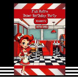 Fun 1950s Retro Diner Birthday Party Red White 招待状