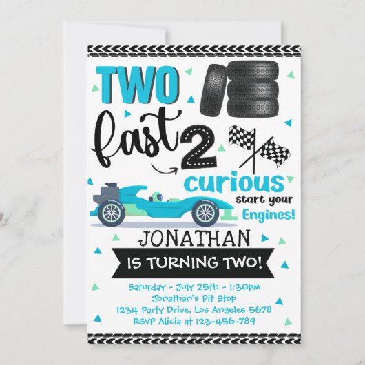 Fun 2nd Birthday Race Car Driver 招待状 (正面)