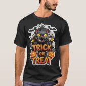 Fun 3D Halloween graphic with spooky black cat pum Tシャツ (正面)