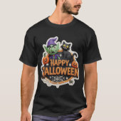 Fun 3D Happy Halloween sign with goblin black cat  Tシャツ (正面)