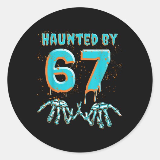 Fun 67 Meme Halloween Skeleton Hand Haunted  ラウンドシール (正面)