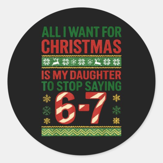 Fun 67 Six Seven Squad Meme Christmas Ugly Sweater ラウンドシール (正面)