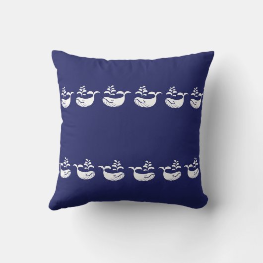 Fun aand Whimsical White Whale Pattern Pillow クッション (裏面)