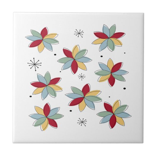 Fun Abstract Scandi Flowers Mid Century Modern タイル (正面)