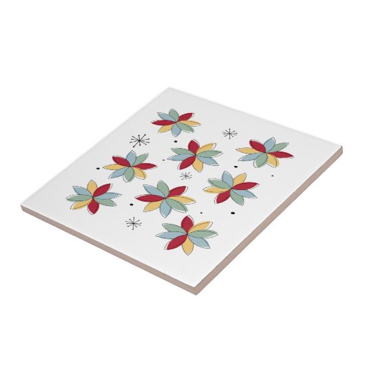 Fun Abstract Scandi Flowers Mid Century Modern タイル (側面)