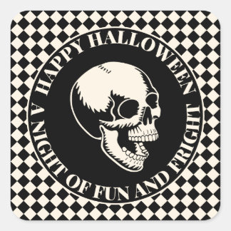Fun and Fear Skull Happy Halloween スクエアシール
