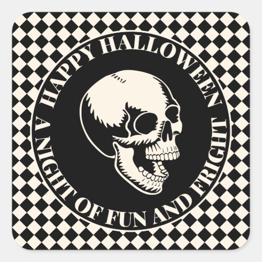 Fun and Fear Skull Happy Halloween スクエアシール (正面)