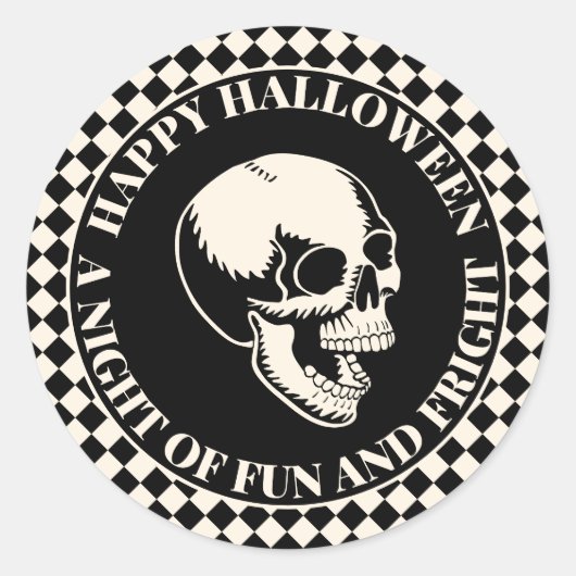 Fun and Fear Skull Happy Halloween ラウンドシール (正面)