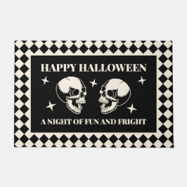Fun and Fright Skull Black Halloween ドアマット