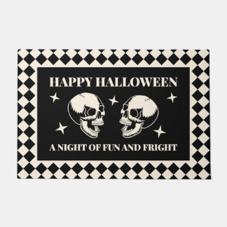 Fun and Fright Skull Black Halloween ドアマット
